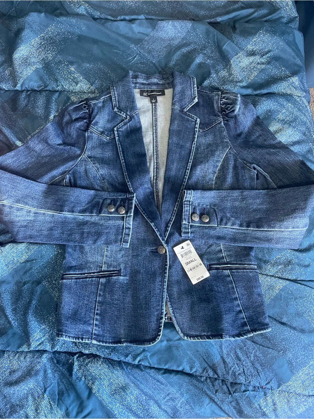International Concepts Women’s Dark Blue Denim Blazer Jacket - Small